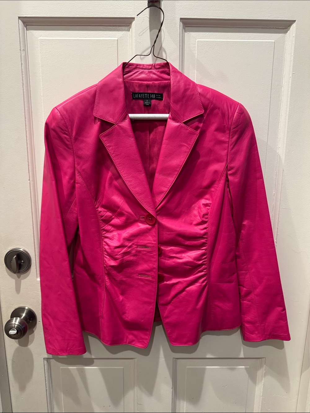 Lafayette 148 New York Bright Pink Leather Notch-Lapel Blazer